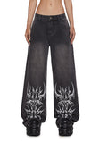 Sinful Attitude Wide Leg Jeans - Abstract