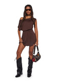 Crush Damage Off The Shoulder Dress - Brown