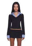 Eleanor Collared Long Sleeve Top - Striped