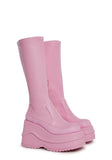 New Fans Wedge Stretch Boots - Pink