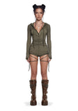 Crossfade Hooded Long Sleeve Romper - Green