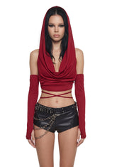 Woman in Red Hooded Top