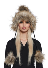 Bubble Pop Faux Fur Hat With Pom Poms - Black