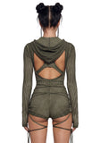 Crossfade Hooded Long Sleeve Romper - Green