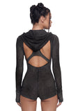 Crossfade Hooded Long Sleeve Romper - Black
