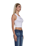 Bling High Neck Seamless Crop Tank - White