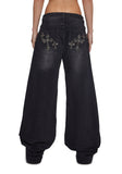 Sinful Attitude Wide Leg Jeans - Black Glitter