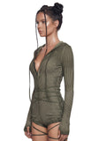 Crossfade Hooded Long Sleeve Romper - Green