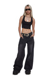 Sinful Attitude Wide Leg Jeans - Black Glitter