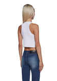 Bling High Neck Seamless Crop Tank - White