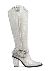 Sharp Sheriff Shine Knee High Boots - Silver