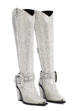 Sharp Sheriff Shine Knee High Boots - Silver