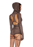Crossfade Hooded Long Sleeve Romper - Brown