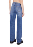 Distressed High Rise Straight Denim Jeans - Dark Blue