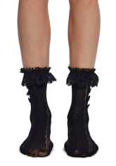 Shadow Lace Crew Socks - Black
