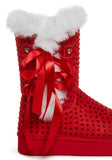 Snowflake Cadet Rhinestone Booties - Red