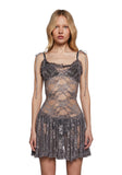 Dusty Halo Lace Mini Dress - Brown