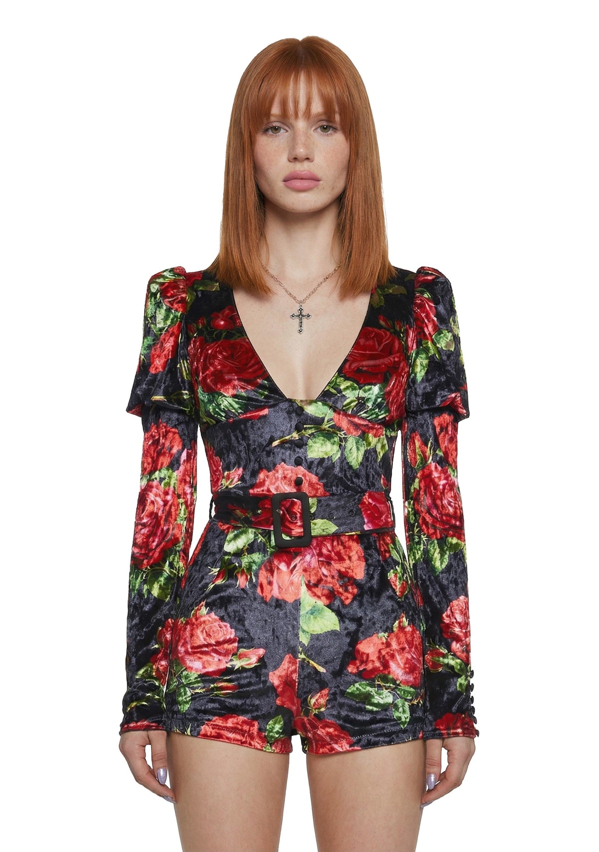 Chic Manners Velvet Romper - Black/Red