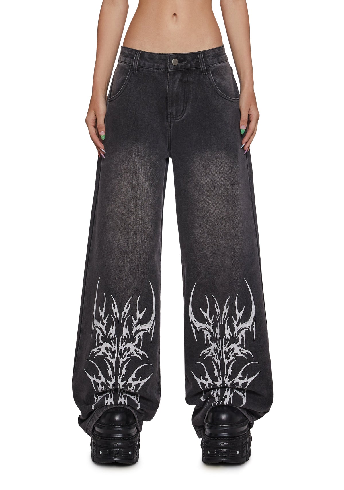 Sinful Attitude Wide Leg Jeans - Abstract