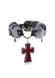 Vampy Wink Fur Cross Necklace - Gray