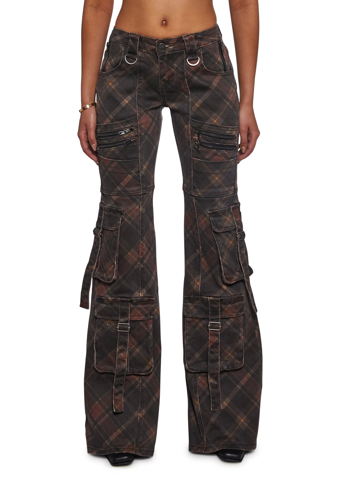 Aurora Cargo Jeans - Dark Plaid