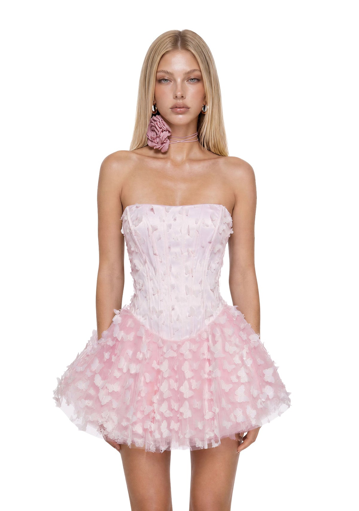 Butterfly Delight Strapless Mini Dress