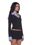 Eleanor Collared Long Sleeve Top - Striped