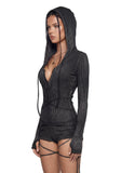 Crossfade Hooded Long Sleeve Romper - Black