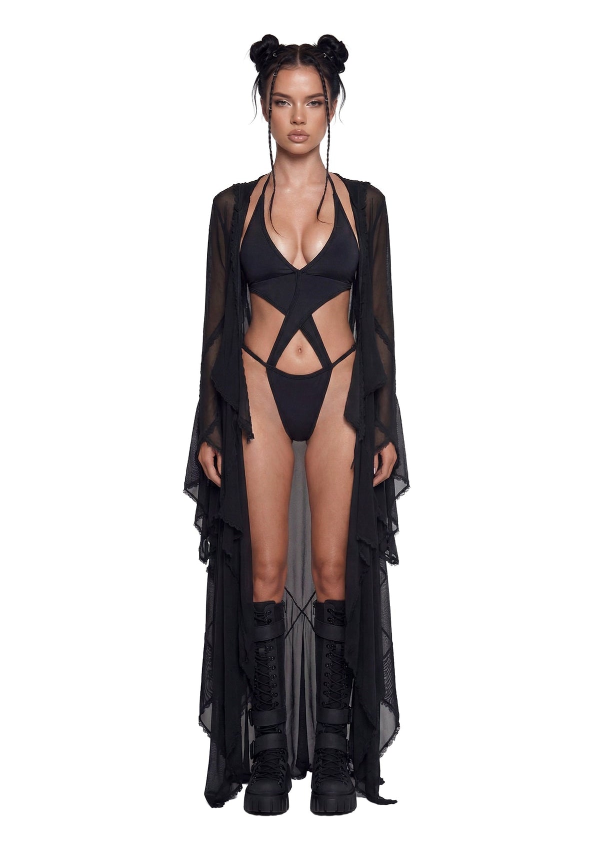 Sparkled Myths Hooded Duster - Black