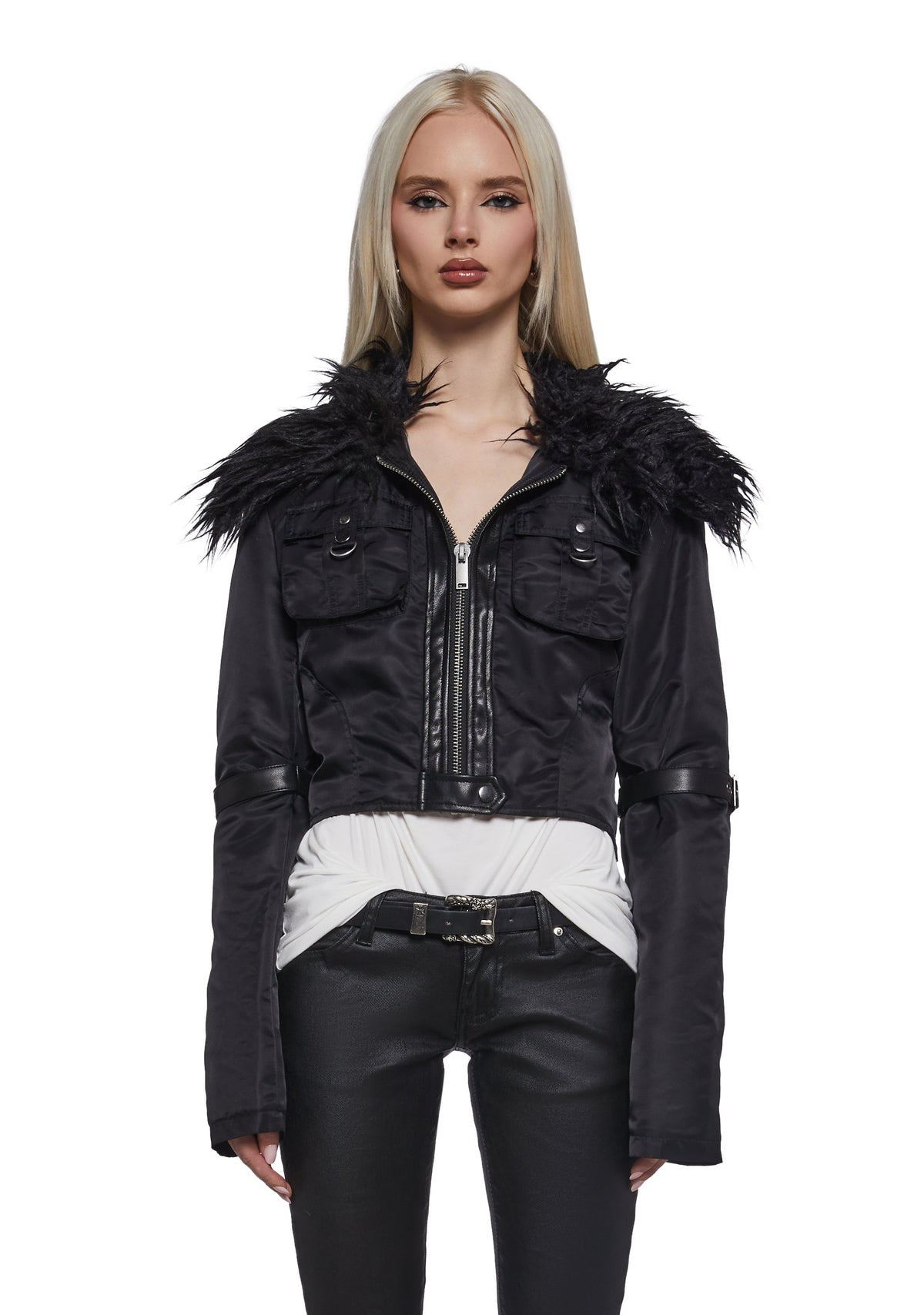 Polished Rebel Cropped Bomber Jacket