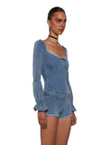 Flirt And Tell Denim Romper