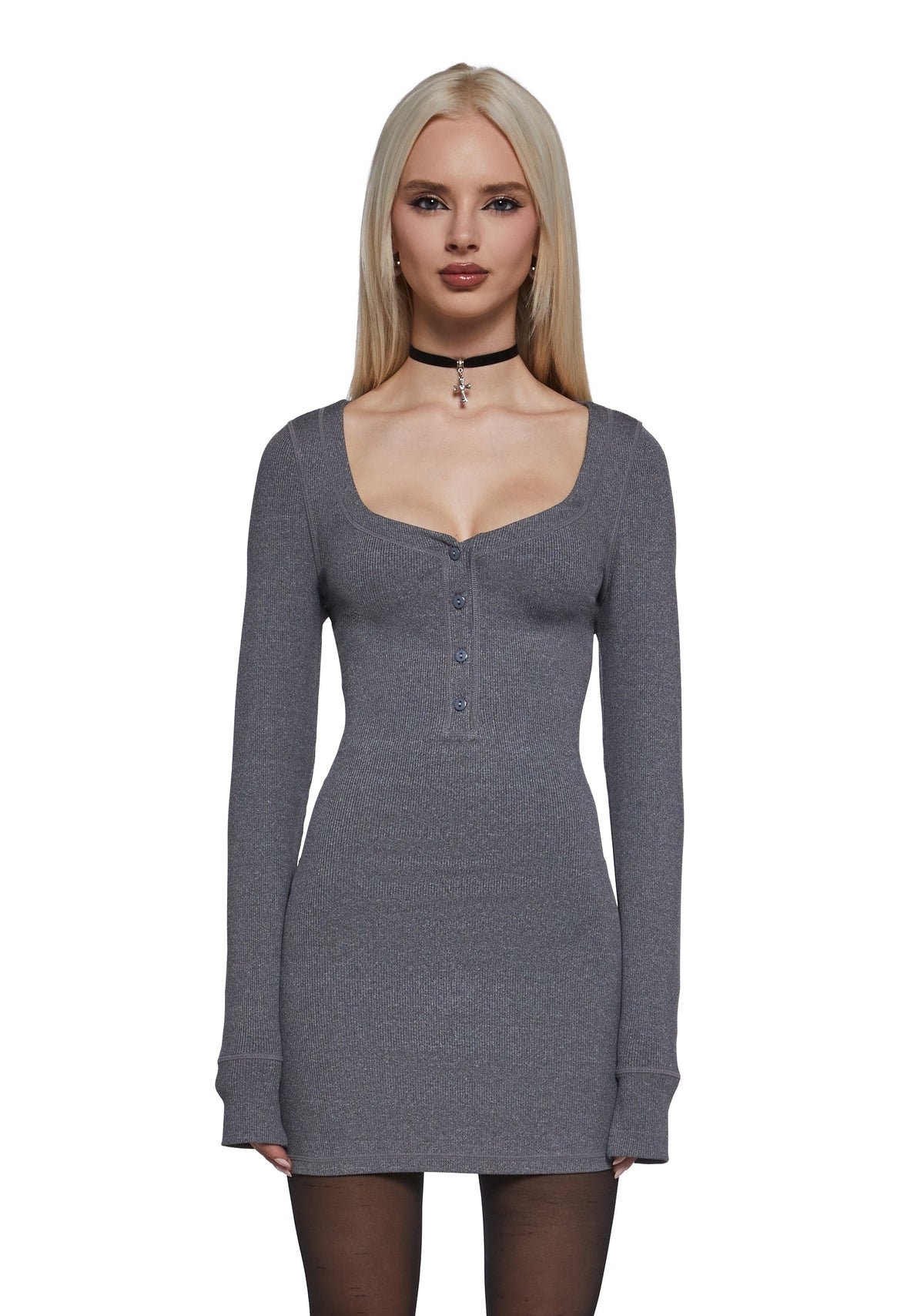 Hearts Linked Henley Dress - Gray