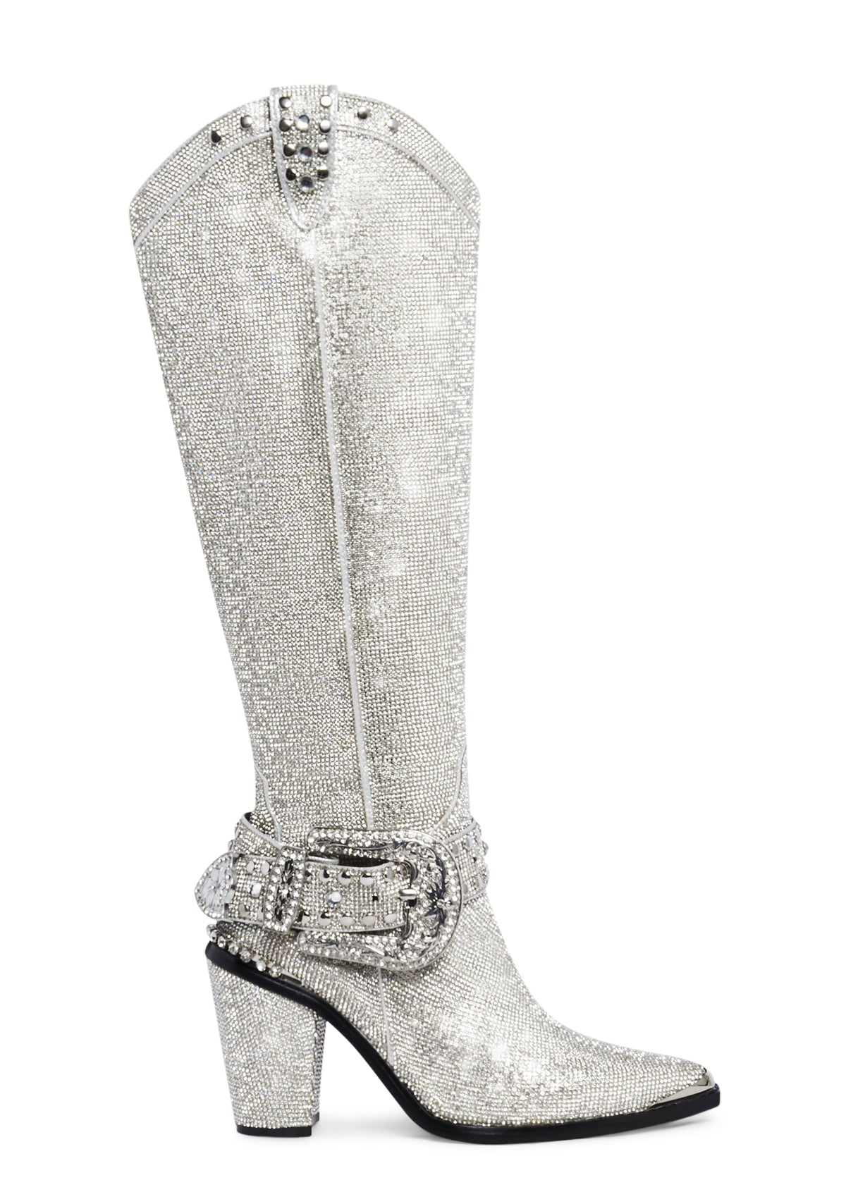 Sharp Sheriff Shine Knee High Boots - Silver