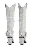 Sharp Sheriff Shine Knee High Boots - Silver