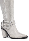 Sharp Sheriff Shine Knee High Boots - Silver