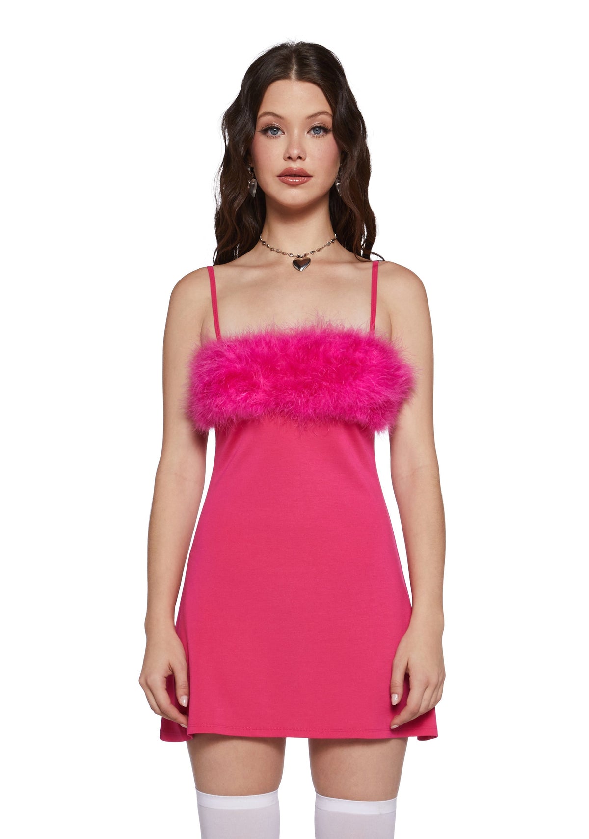 Flirty N' Thriving Marabou Dress - Dark Pink